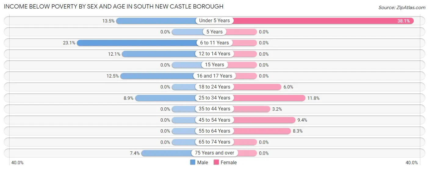Income Below Poverty by Sex and Age in South New Castle borough