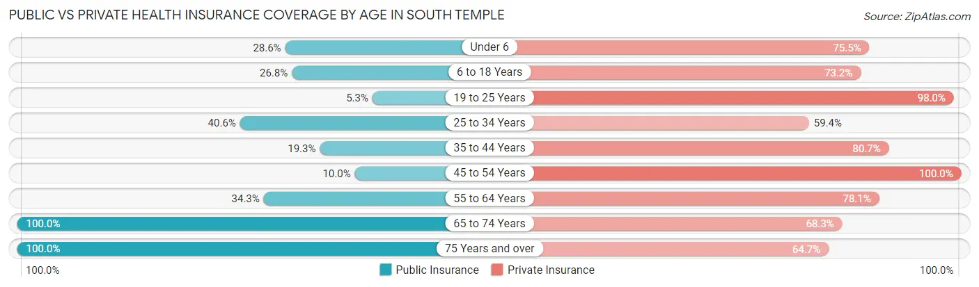 Public vs Private Health Insurance Coverage by Age in South Temple