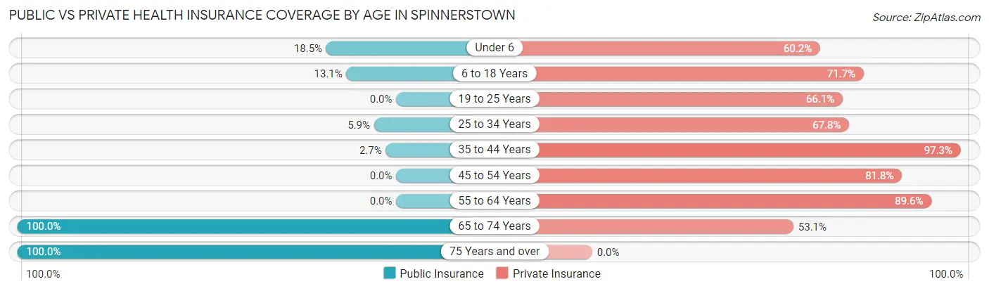Public vs Private Health Insurance Coverage by Age in Spinnerstown