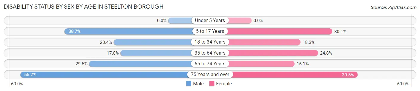 Disability Status by Sex by Age in Steelton borough