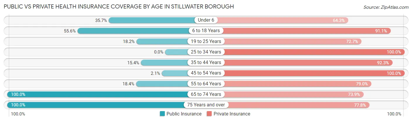 Public vs Private Health Insurance Coverage by Age in Stillwater borough
