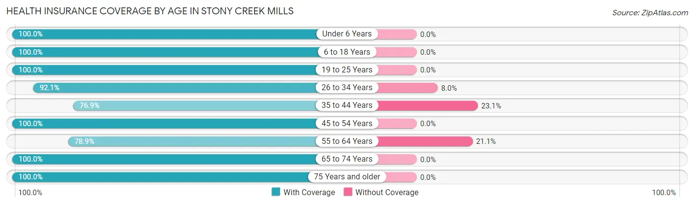 Health Insurance Coverage by Age in Stony Creek Mills