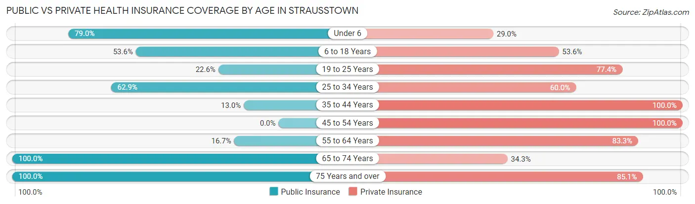 Public vs Private Health Insurance Coverage by Age in Strausstown
