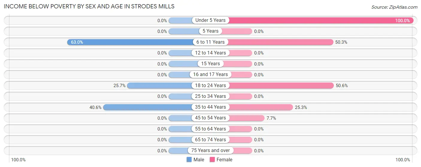 Income Below Poverty by Sex and Age in Strodes Mills
