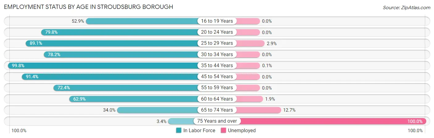 Employment Status by Age in Stroudsburg borough