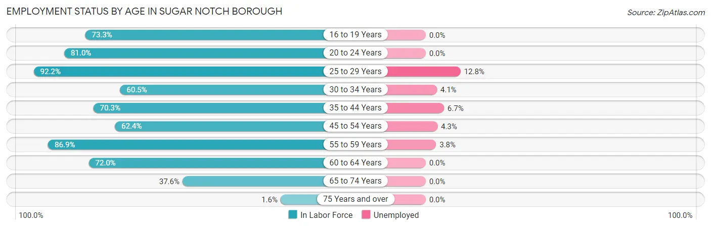 Employment Status by Age in Sugar Notch borough