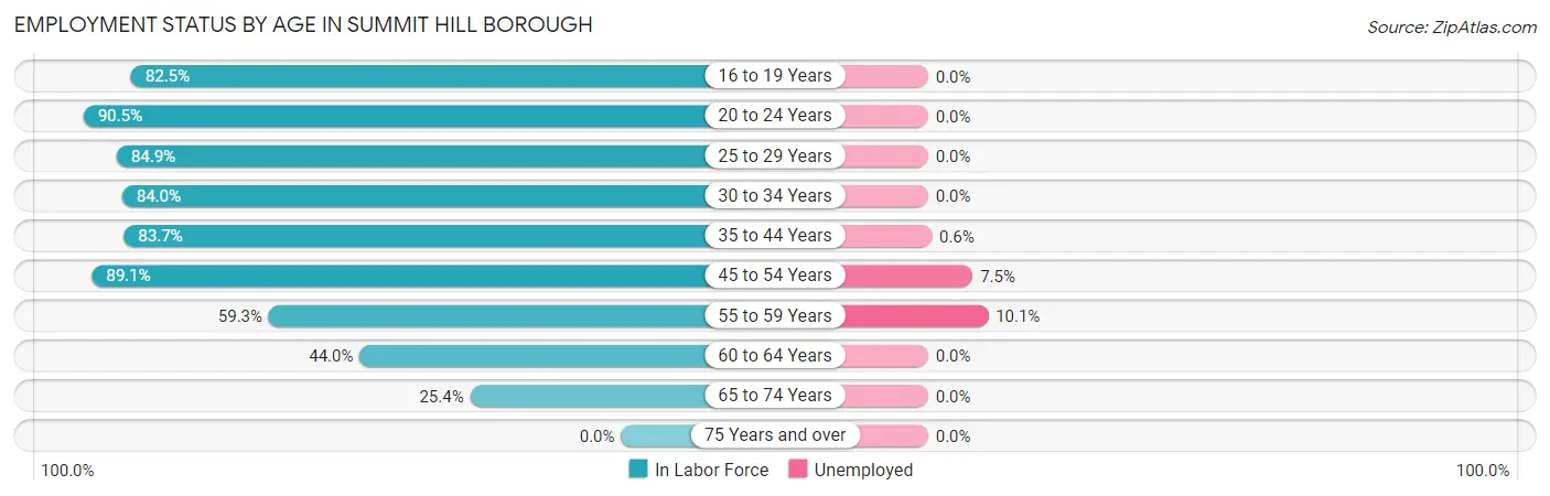 Employment Status by Age in Summit Hill borough