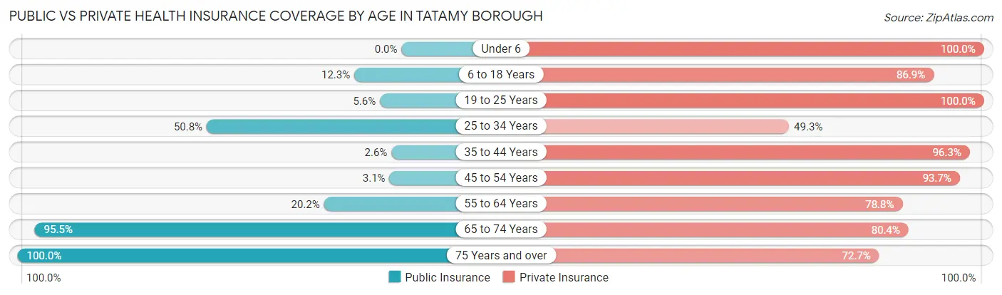Public vs Private Health Insurance Coverage by Age in Tatamy borough