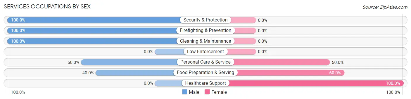 Services Occupations by Sex in Thompson borough