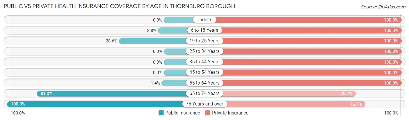 Public vs Private Health Insurance Coverage by Age in Thornburg borough