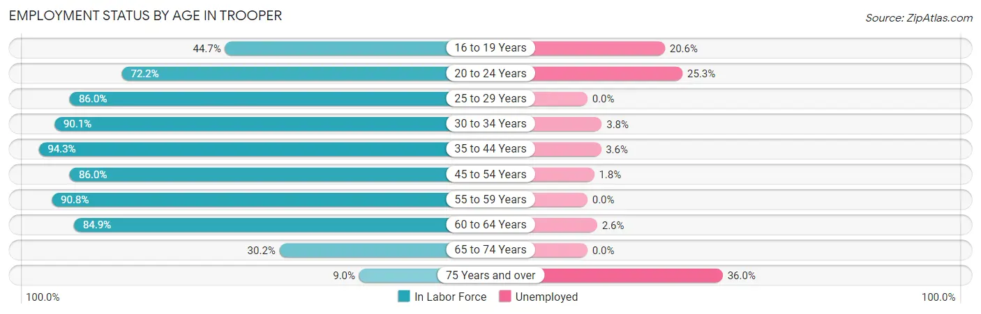 Employment Status by Age in Trooper