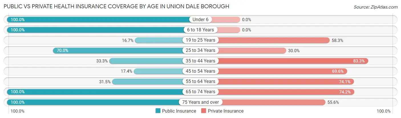 Public vs Private Health Insurance Coverage by Age in Union Dale borough