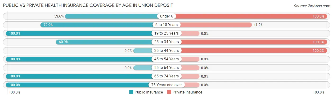 Public vs Private Health Insurance Coverage by Age in Union Deposit