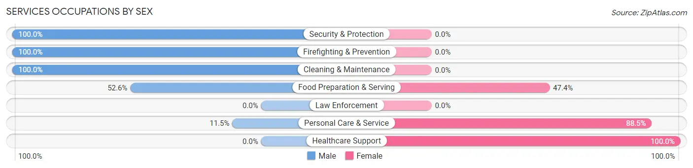 Services Occupations by Sex in University of Pittsburgh Johnstown