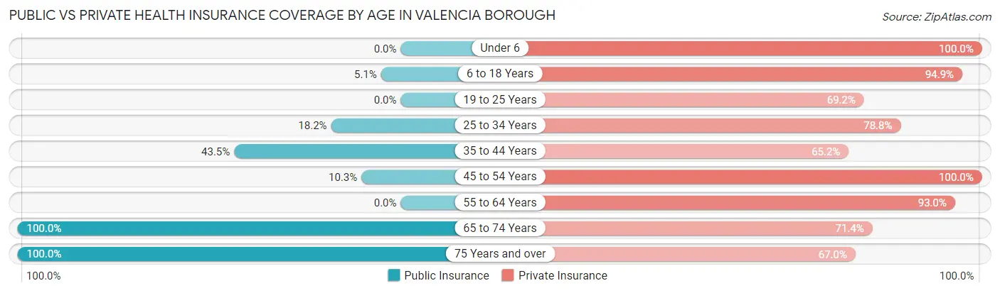 Public vs Private Health Insurance Coverage by Age in Valencia borough