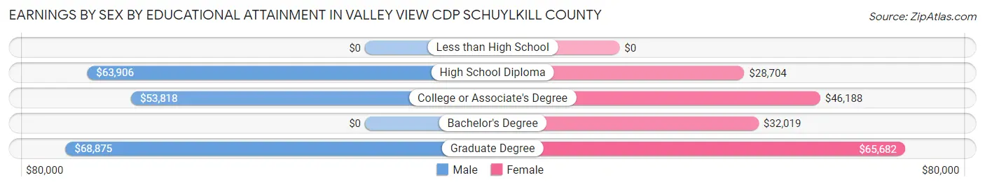 Earnings by Sex by Educational Attainment in Valley View CDP Schuylkill County