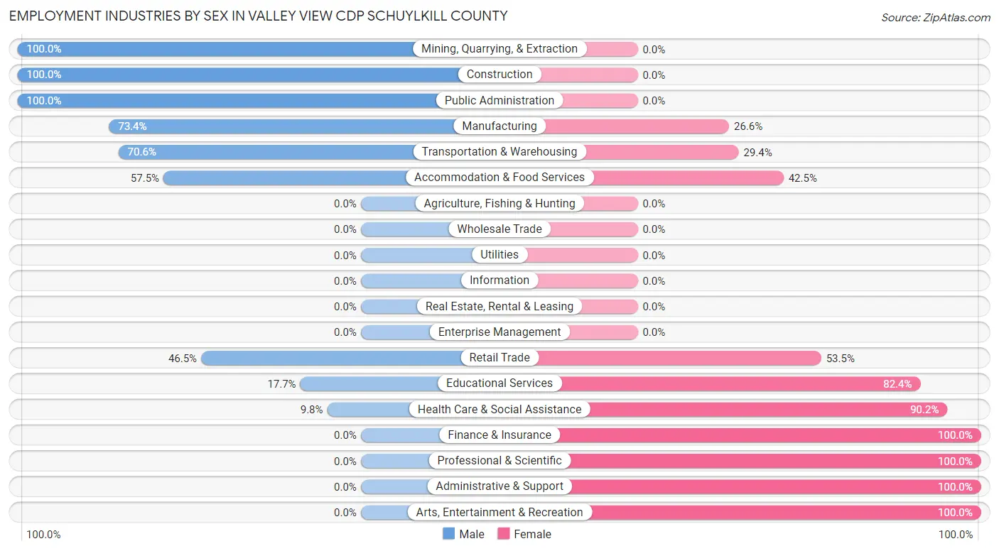 Employment Industries by Sex in Valley View CDP Schuylkill County
