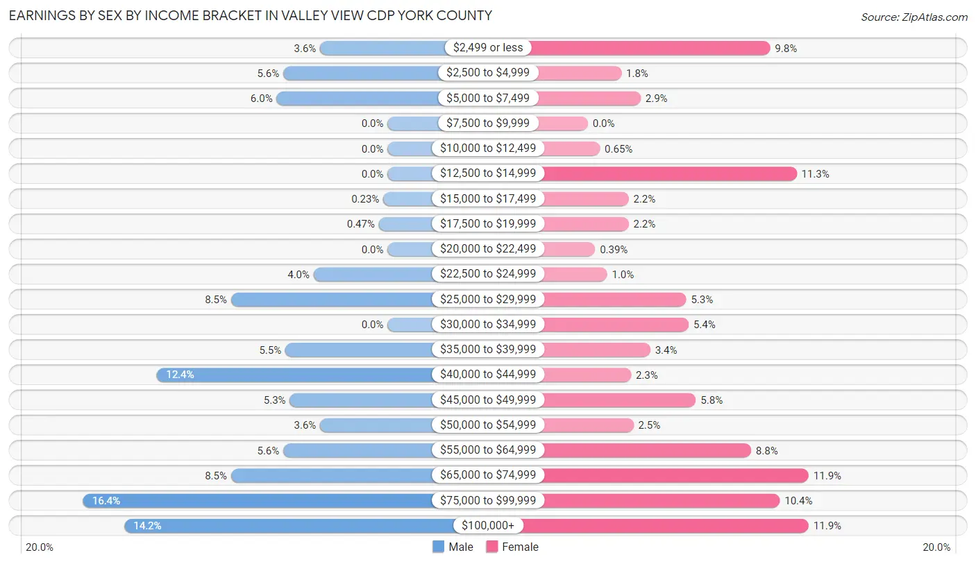 Earnings by Sex by Income Bracket in Valley View CDP York County