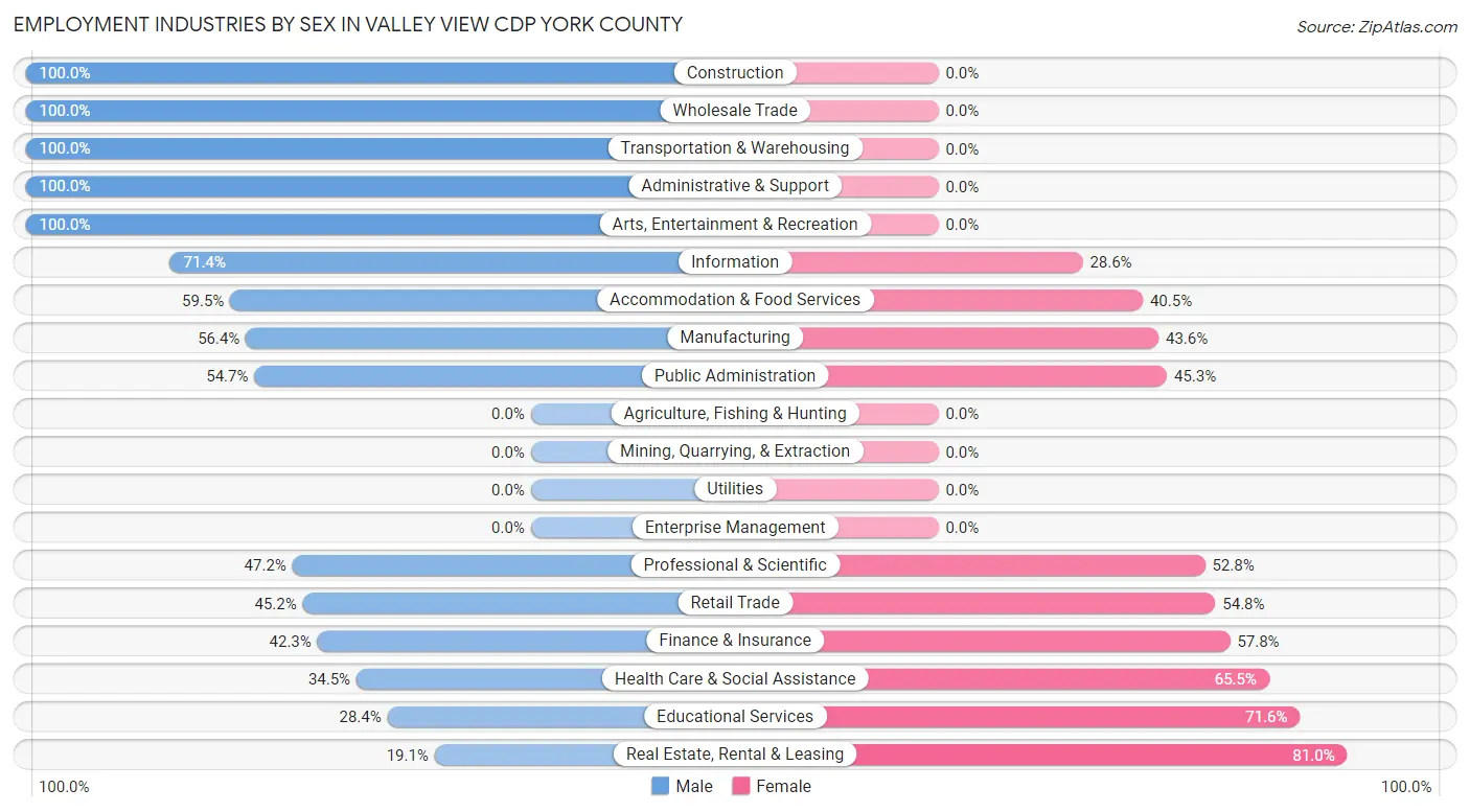Employment Industries by Sex in Valley View CDP York County