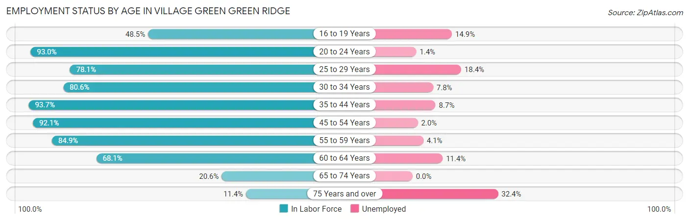 Employment Status by Age in Village Green Green Ridge
