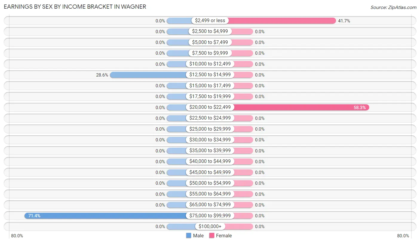 Earnings by Sex by Income Bracket in Wagner