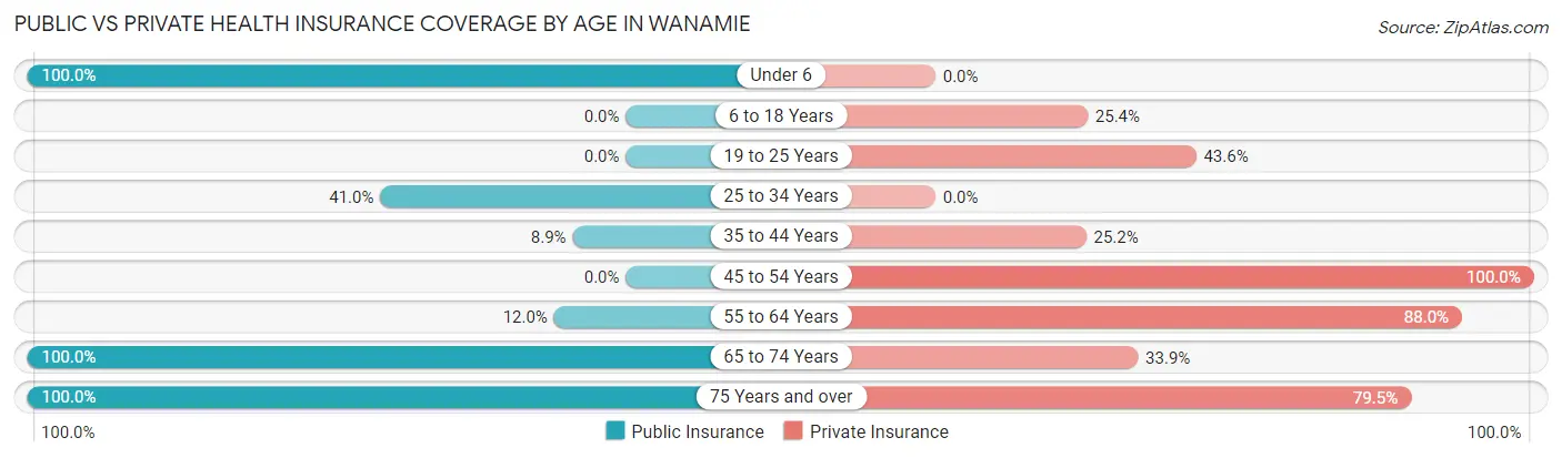 Public vs Private Health Insurance Coverage by Age in Wanamie