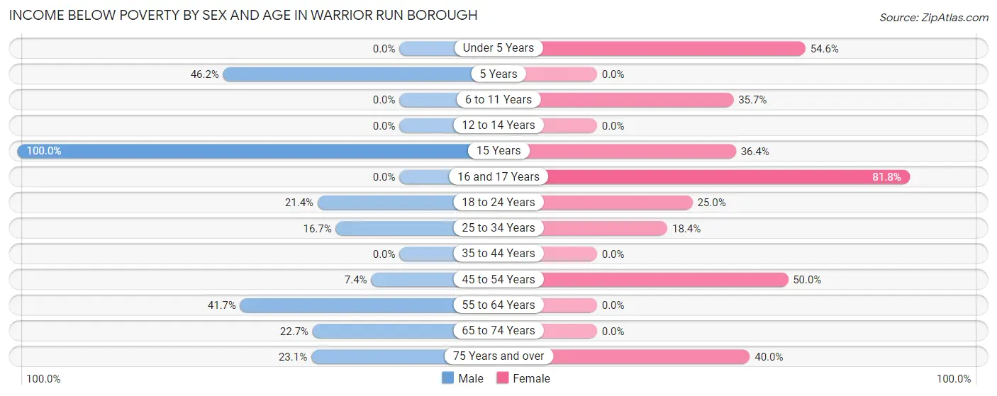 Income Below Poverty by Sex and Age in Warrior Run borough