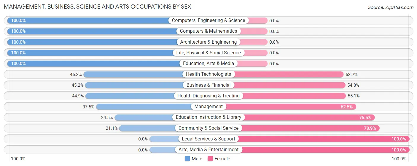 Management, Business, Science and Arts Occupations by Sex in Waterford borough