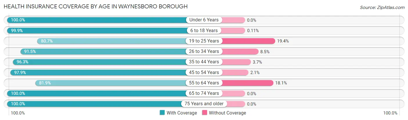 Health Insurance Coverage by Age in Waynesboro borough