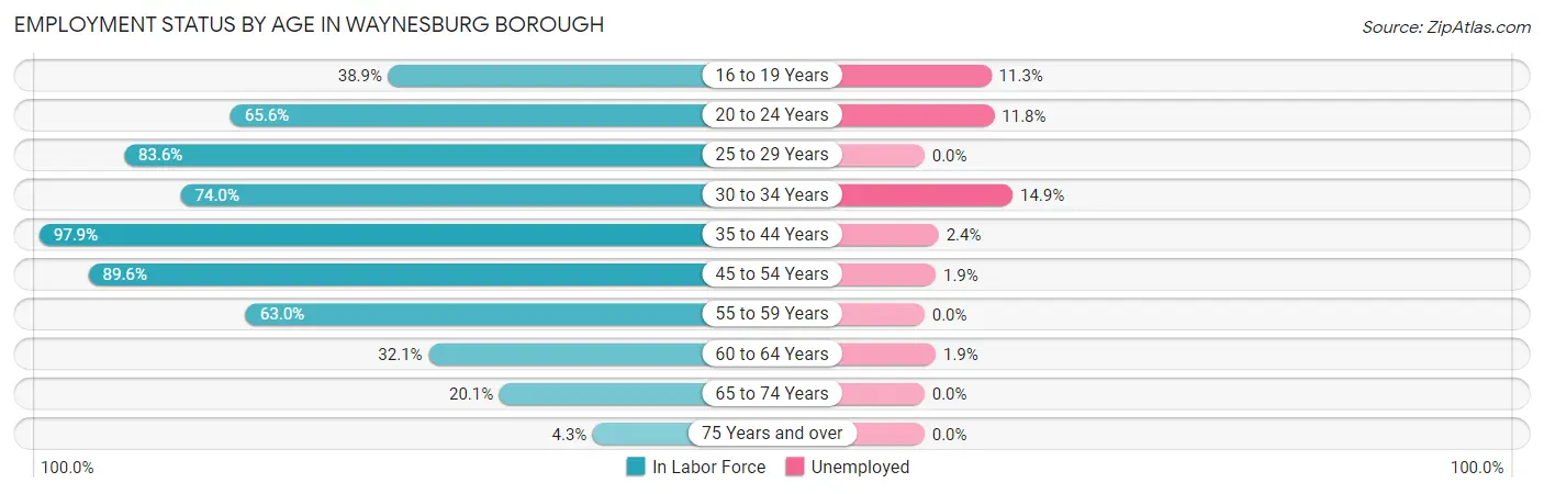 Employment Status by Age in Waynesburg borough