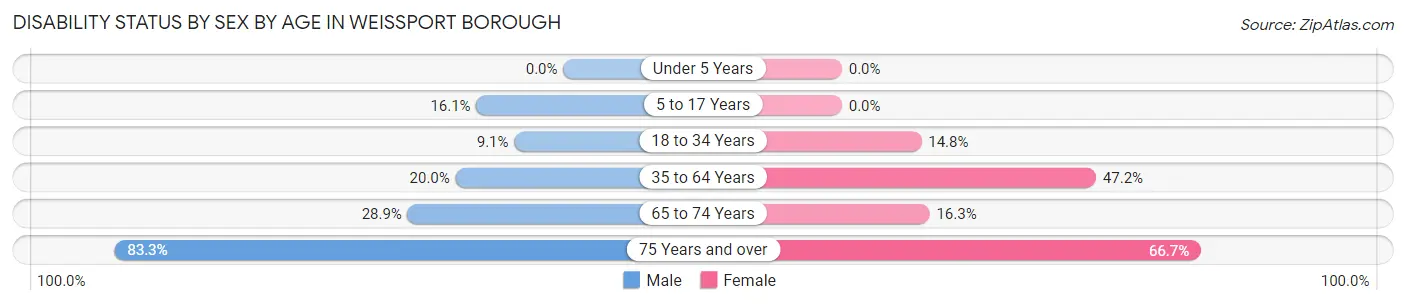 Disability Status by Sex by Age in Weissport borough