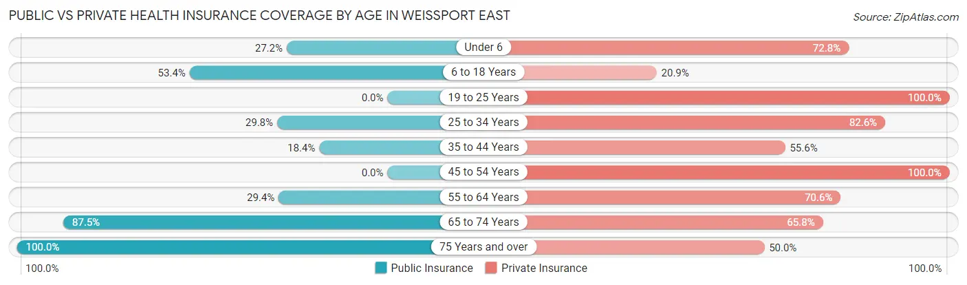 Public vs Private Health Insurance Coverage by Age in Weissport East