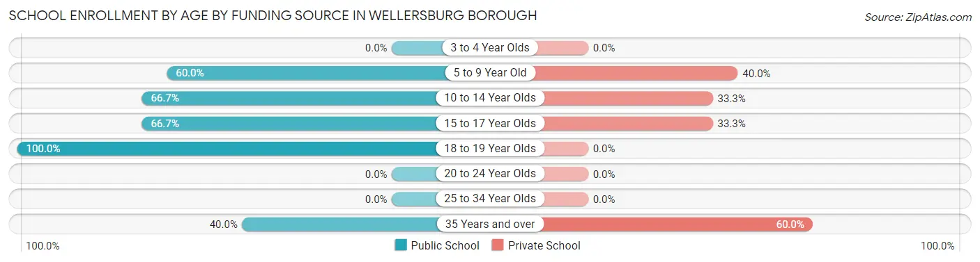 School Enrollment by Age by Funding Source in Wellersburg borough
