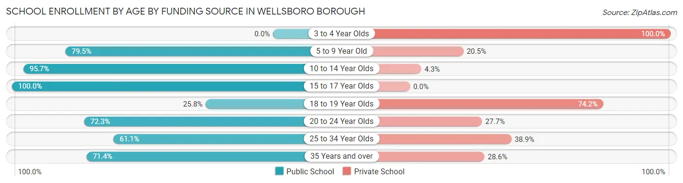 School Enrollment by Age by Funding Source in Wellsboro borough