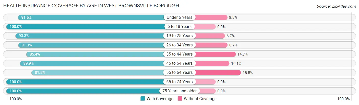 Health Insurance Coverage by Age in West Brownsville borough