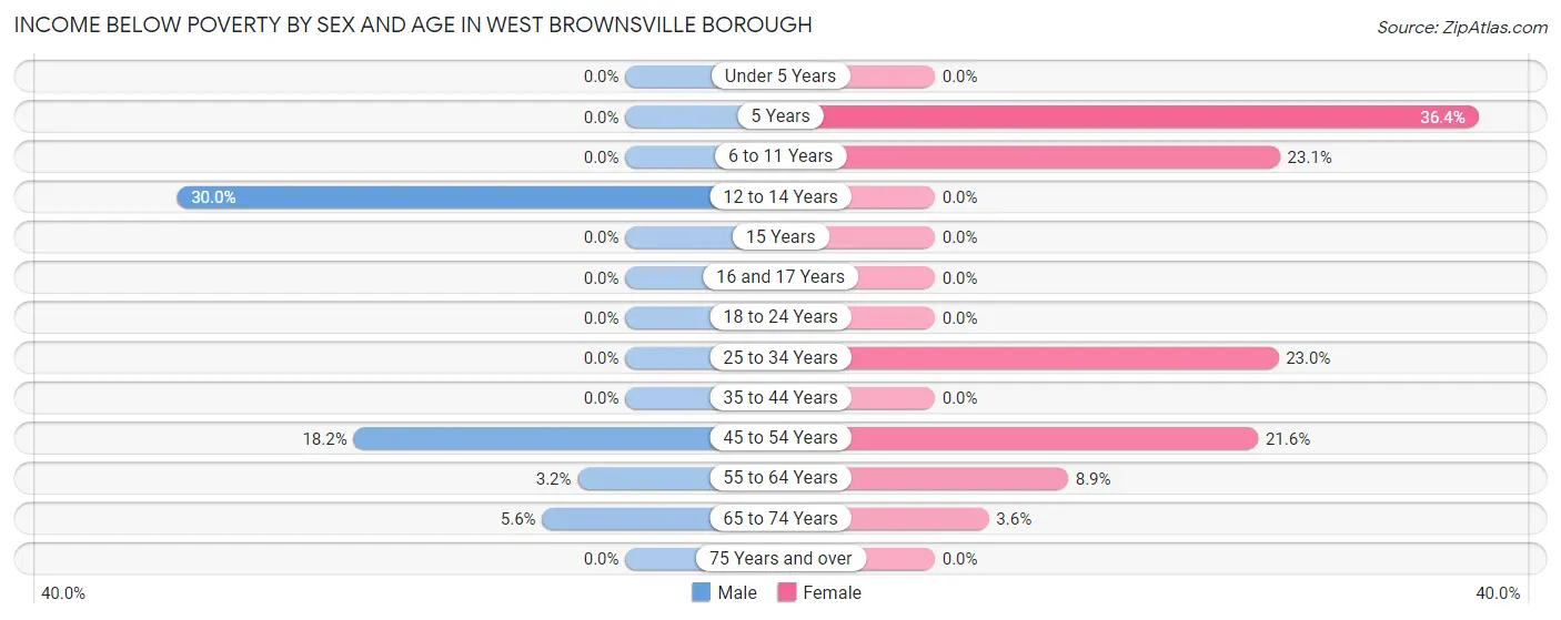Income Below Poverty by Sex and Age in West Brownsville borough