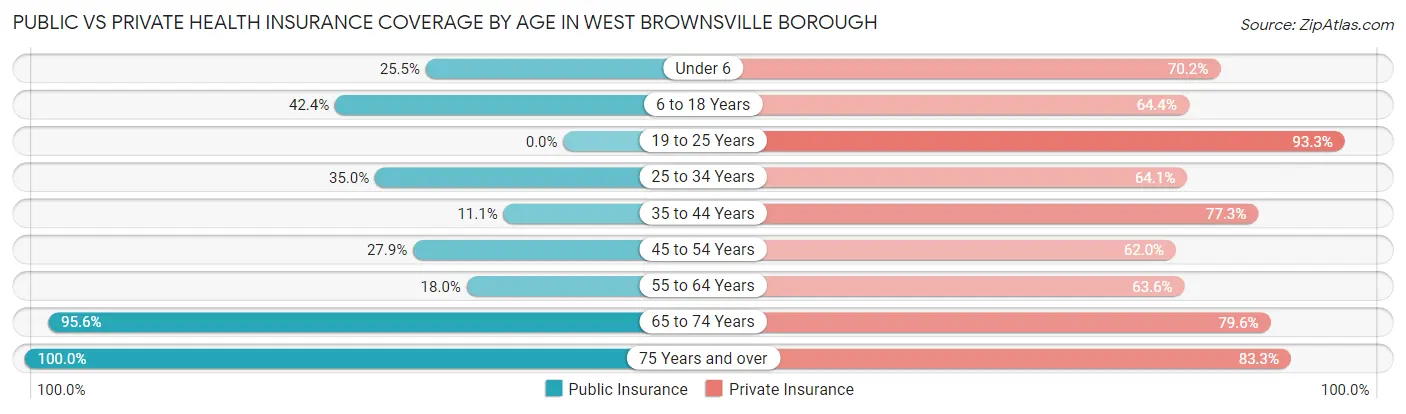 Public vs Private Health Insurance Coverage by Age in West Brownsville borough