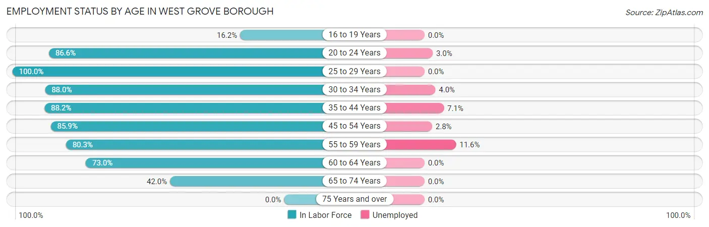 Employment Status by Age in West Grove borough