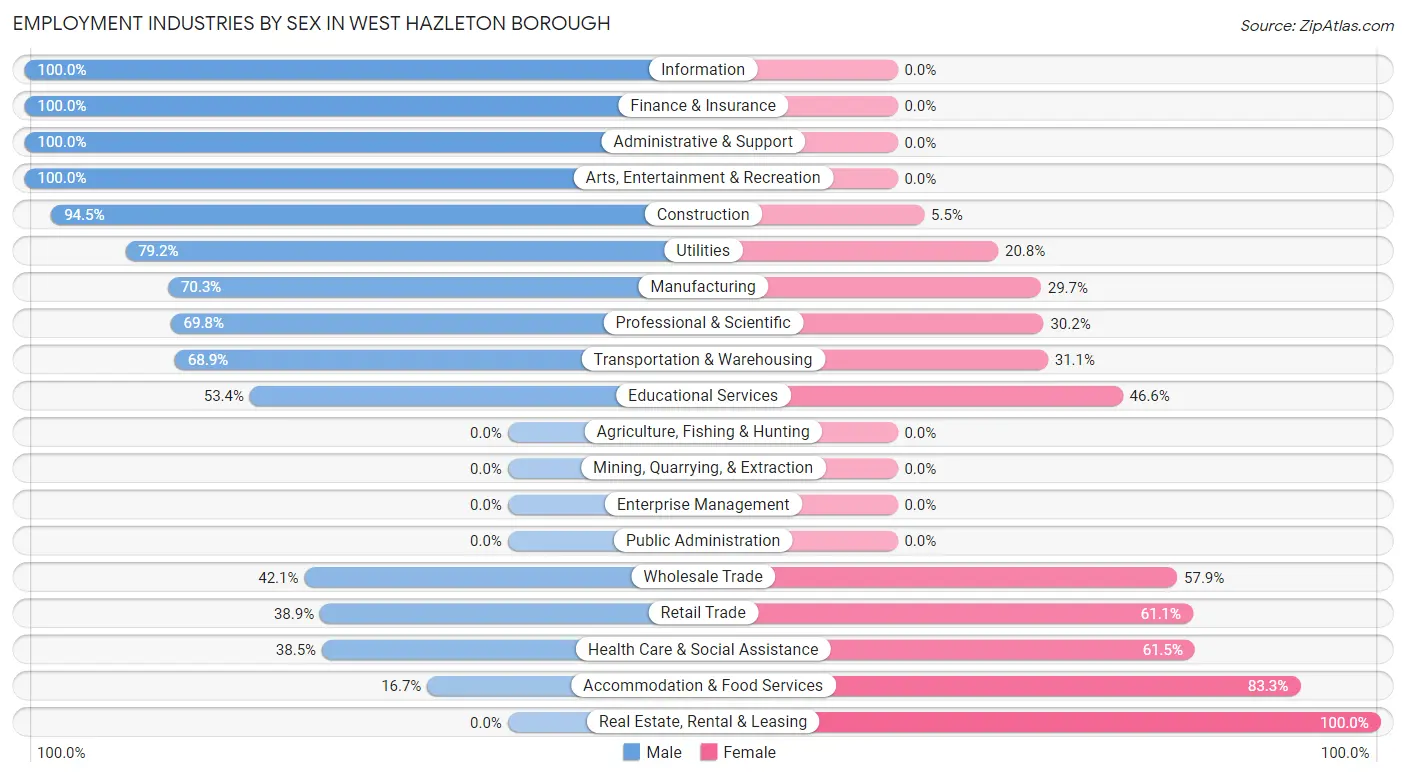 Employment Industries by Sex in West Hazleton borough