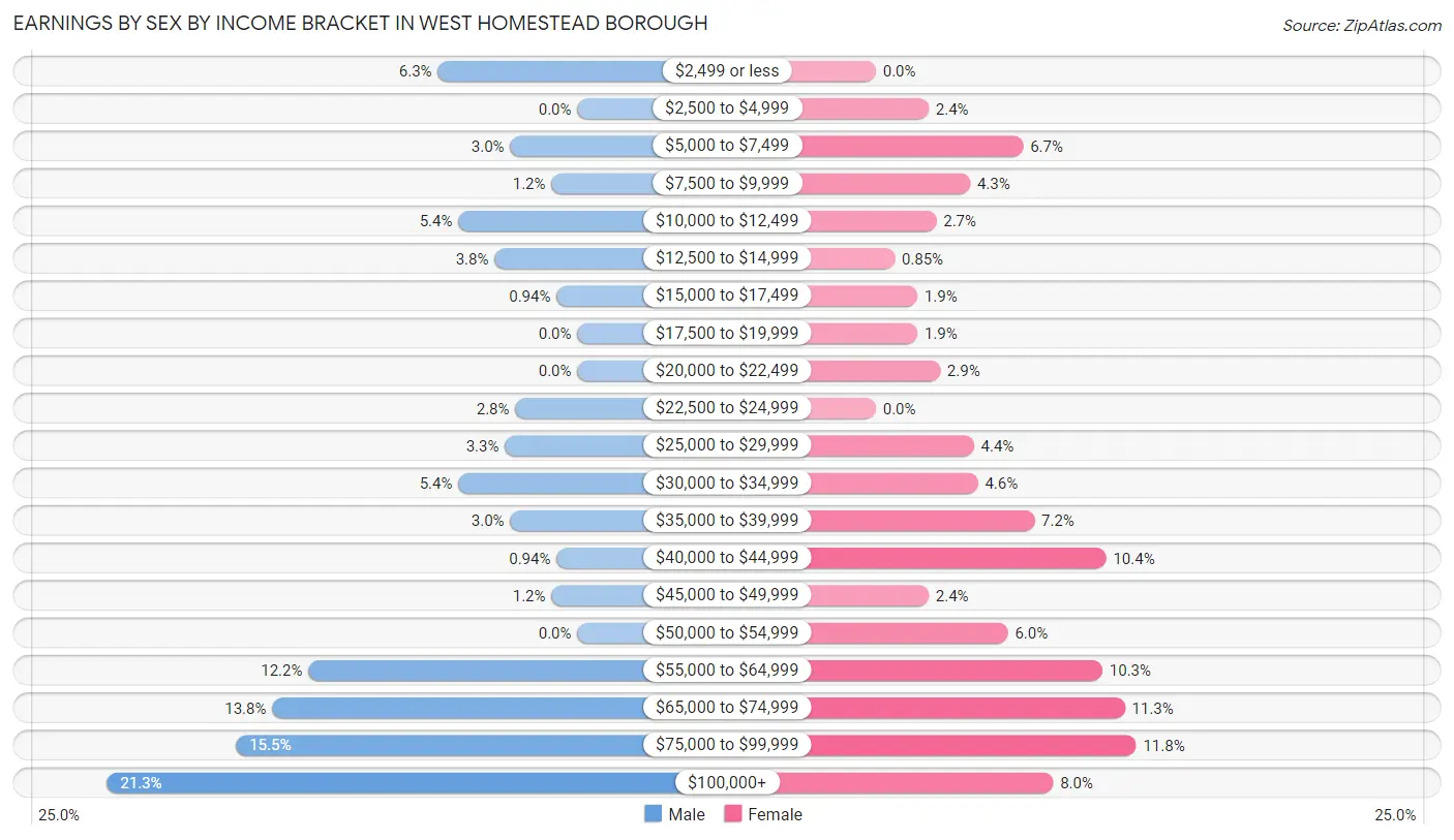 Earnings by Sex by Income Bracket in West Homestead borough