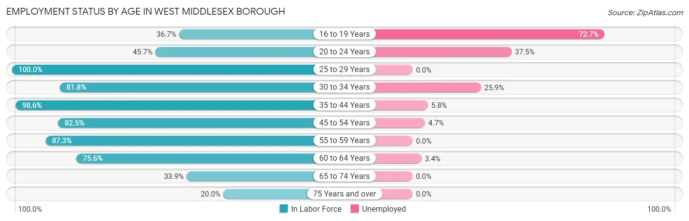 Employment Status by Age in West Middlesex borough