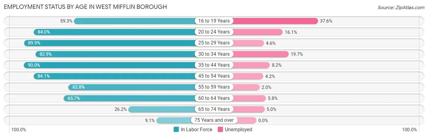 Employment Status by Age in West Mifflin borough
