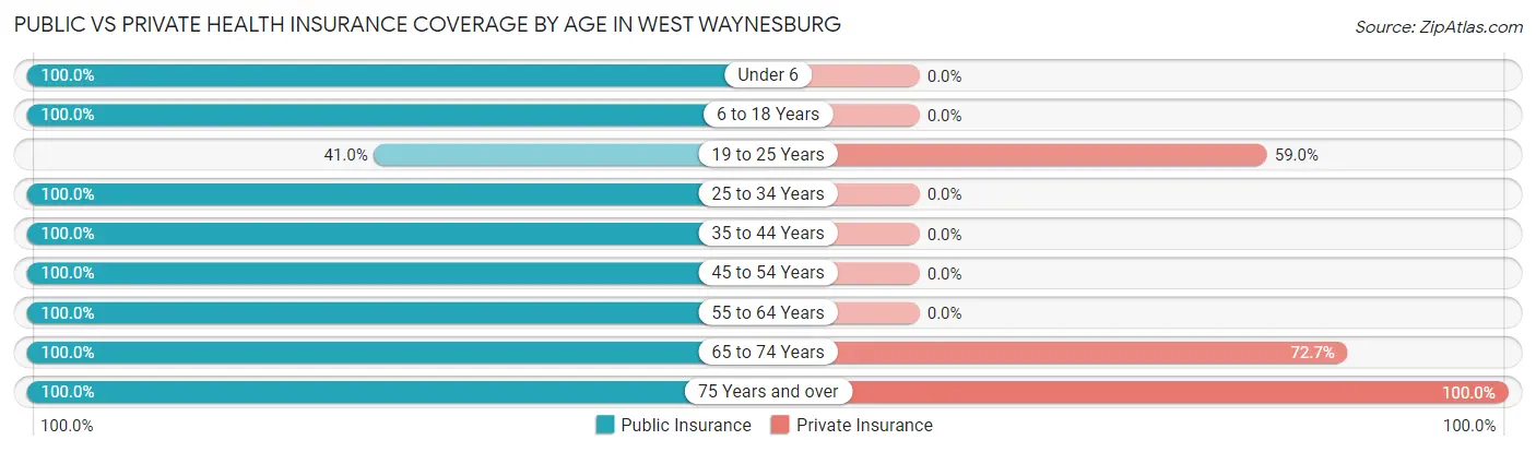 Public vs Private Health Insurance Coverage by Age in West Waynesburg