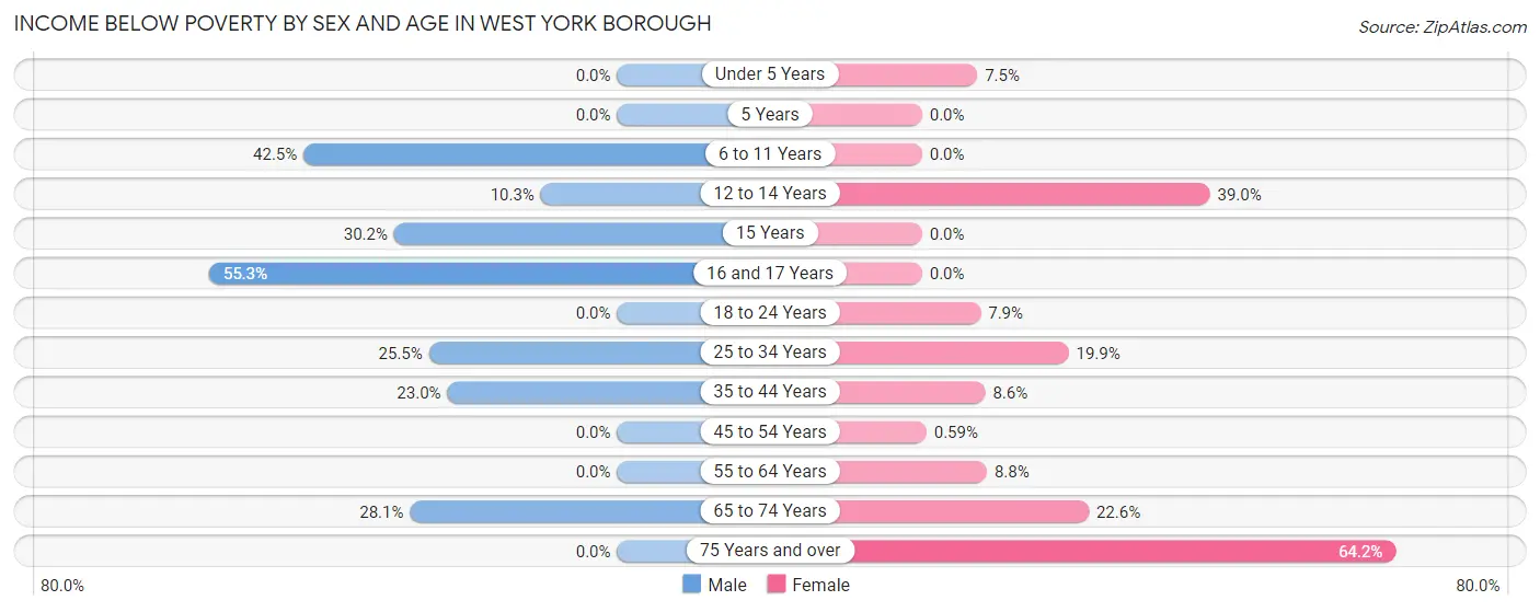 Income Below Poverty by Sex and Age in West York borough