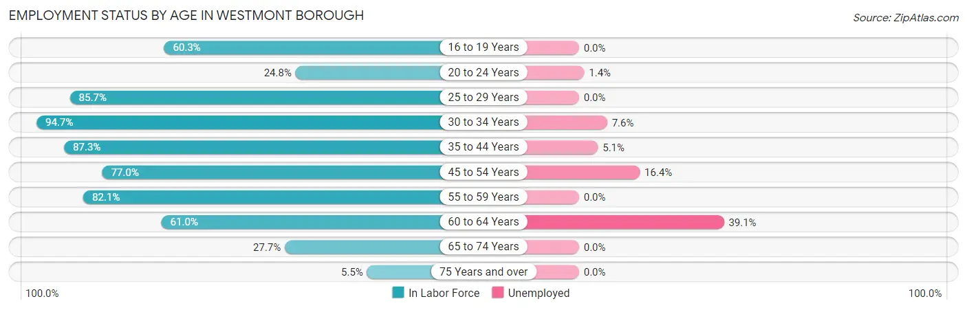 Employment Status by Age in Westmont borough