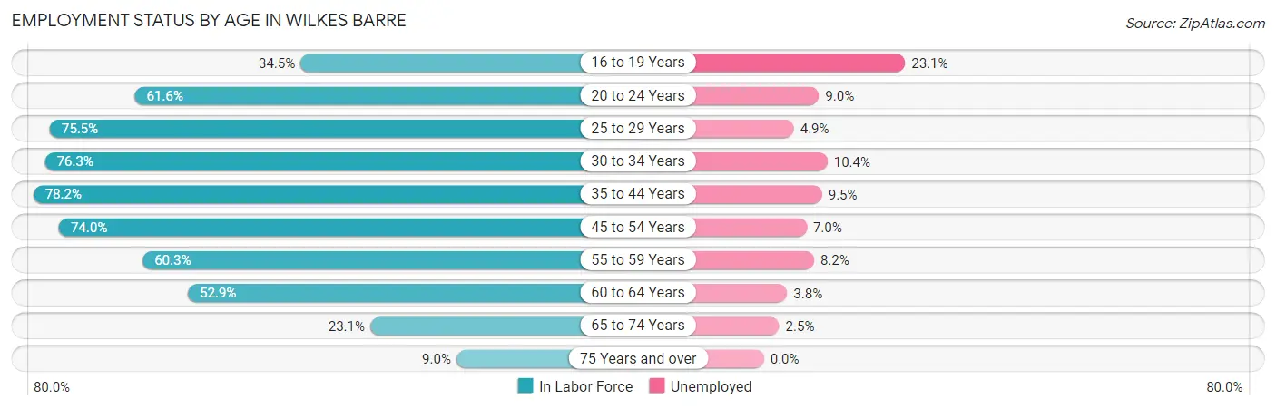 Employment Status by Age in Wilkes Barre