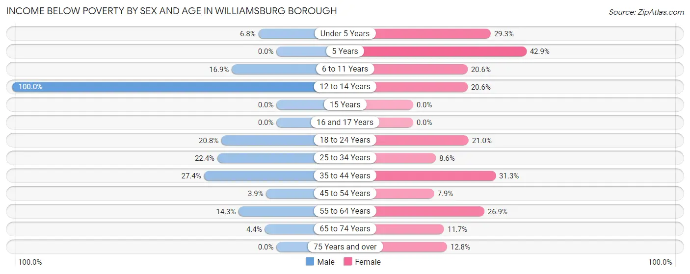 Income Below Poverty by Sex and Age in Williamsburg borough