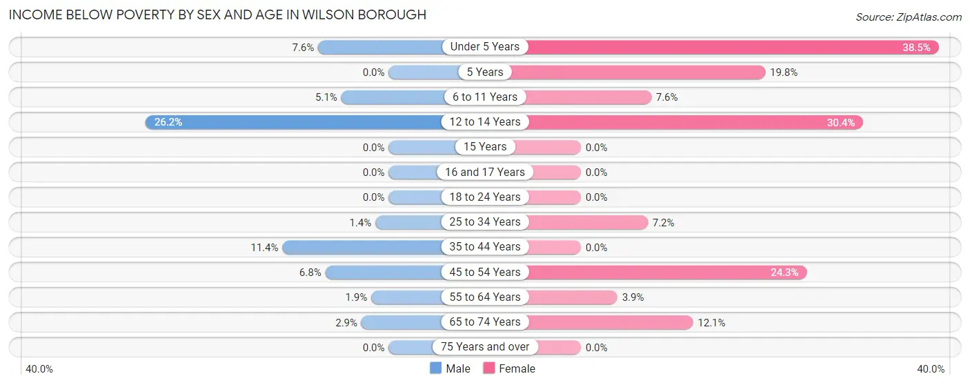 Income Below Poverty by Sex and Age in Wilson borough