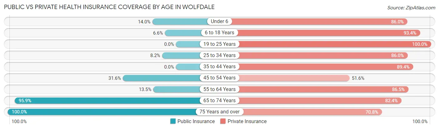 Public vs Private Health Insurance Coverage by Age in Wolfdale