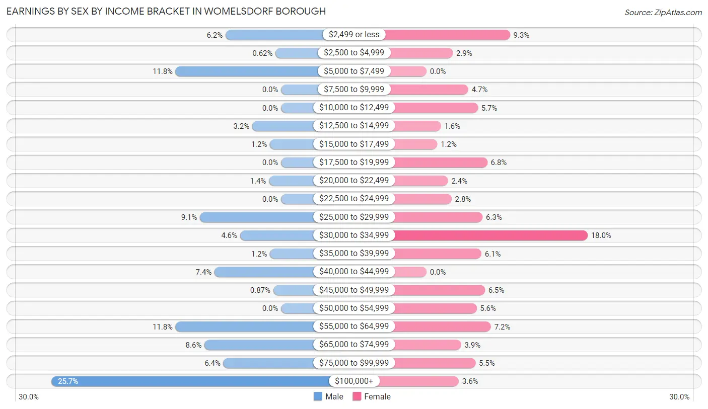 Earnings by Sex by Income Bracket in Womelsdorf borough